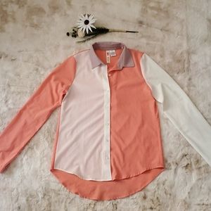 90's style color block collar button down